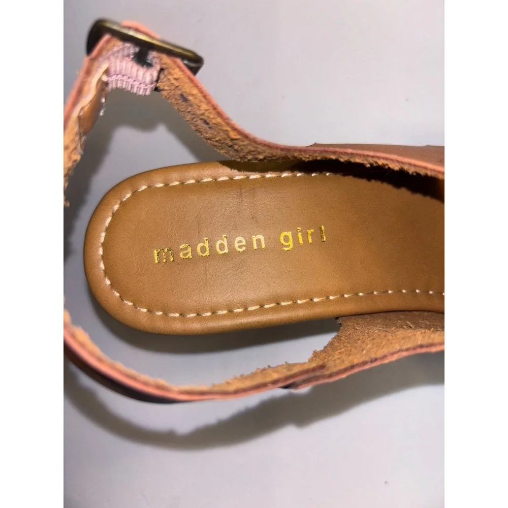 Madden Girl Driiggs Wedge Sandal Women's 8.5 Brown Faux Leather Comfort Open Toe